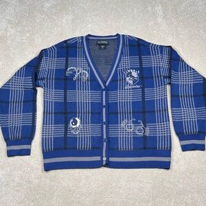 Harry Potter Ravenclaw House Button Up Thick Cardigan Sweater Blue Plaid Women L